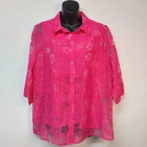 Salon Studio 2 Pieces Set Pink Abstract Floral Button Down Top Blouse Size M
